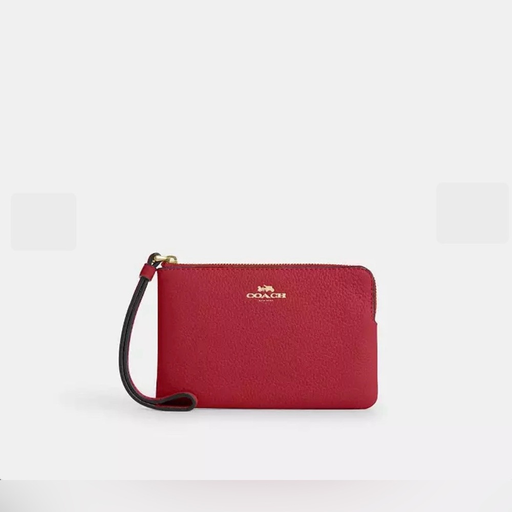 Coach Red Leather Wristlet Clutch with Black Strap